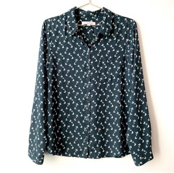 LOFT Tops - LOFT Forest Green Butterfly Print Button Down Blouse | Sp
